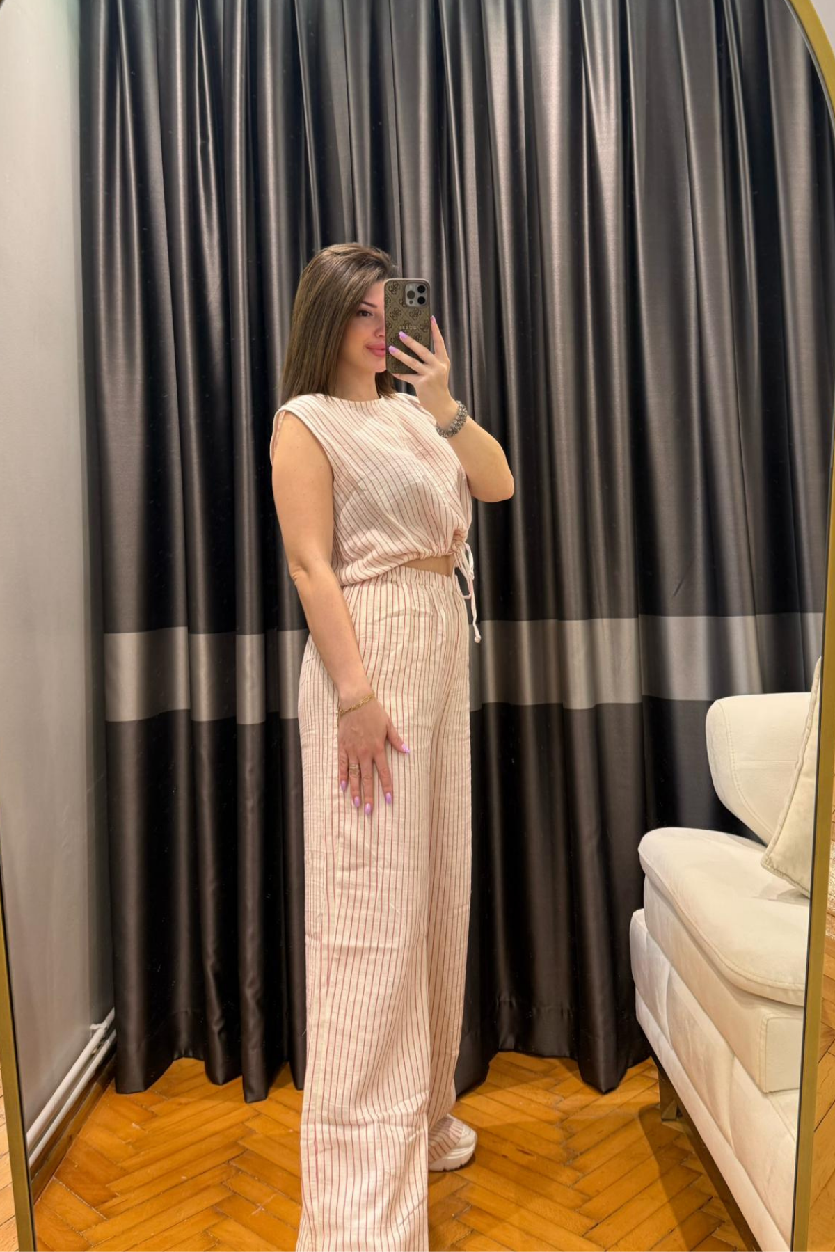 Pembe Çizgili Müslin Takım