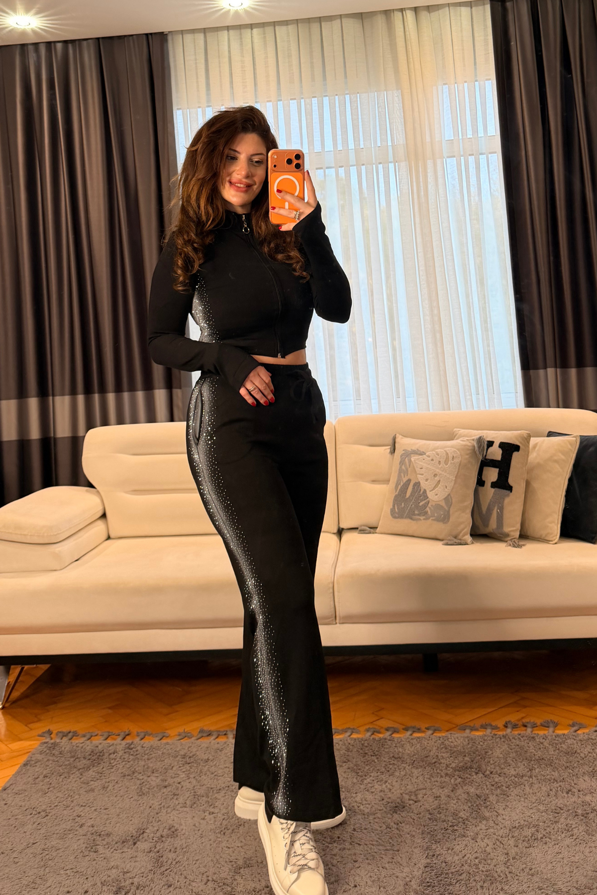 Pürkürtme Taşlı Siyah Modal Takım