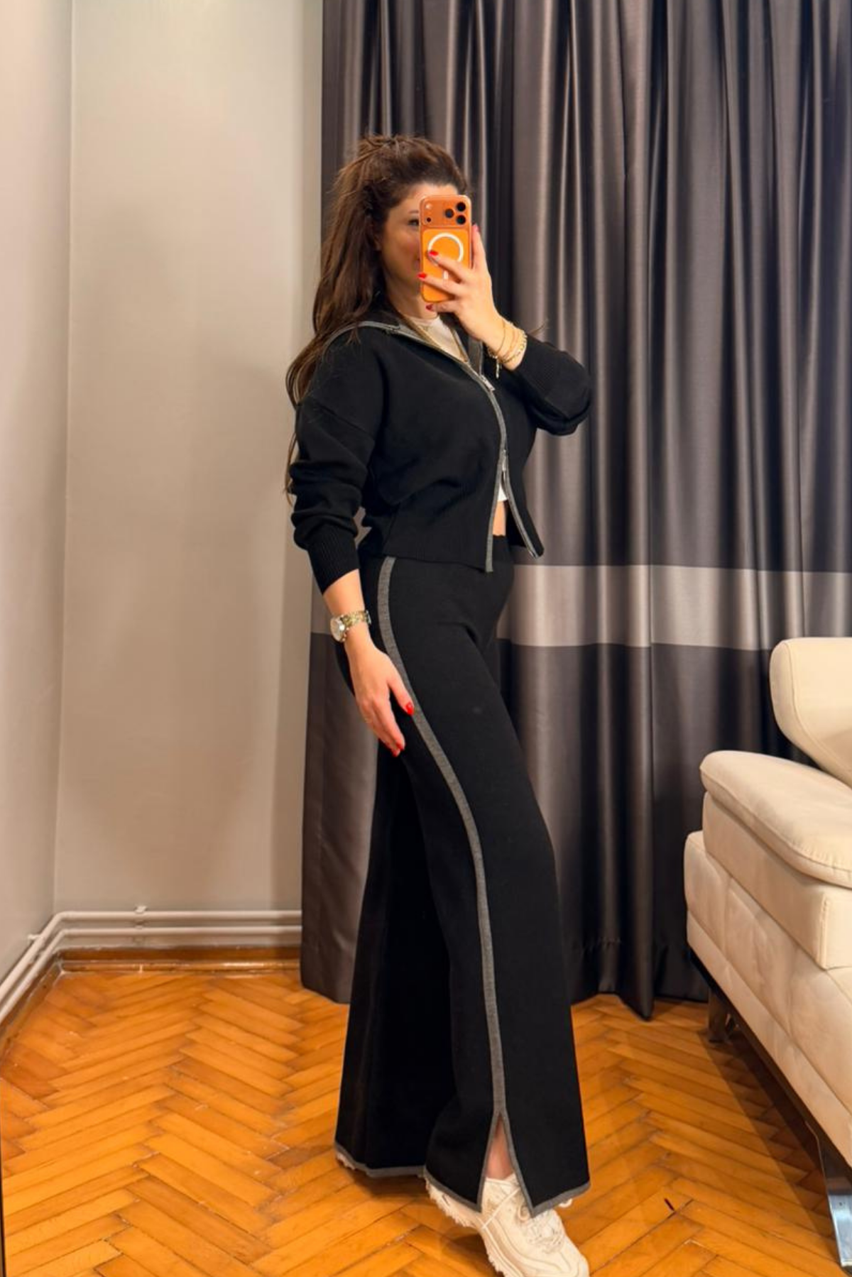 Siyah Şeritli Triko Takım