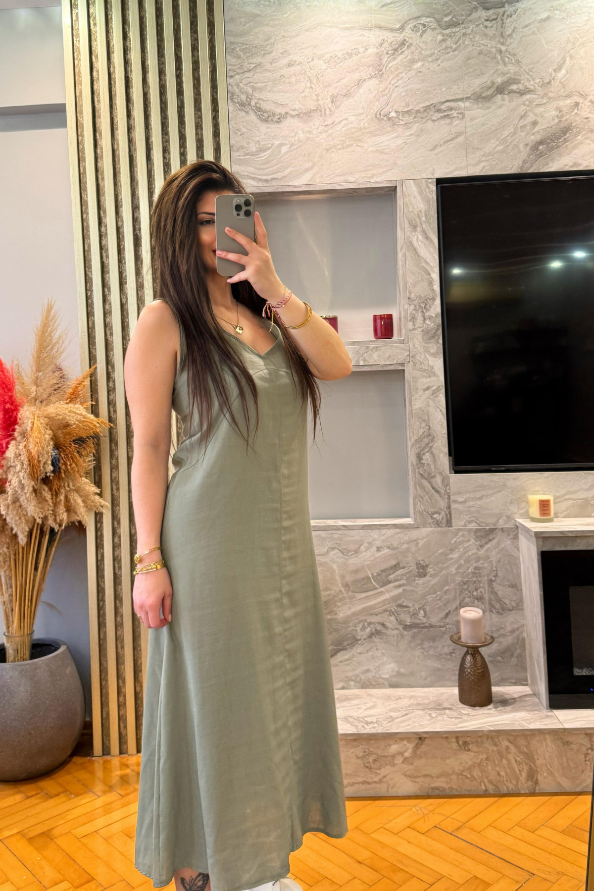 Yeşil İp Askılı Elbise