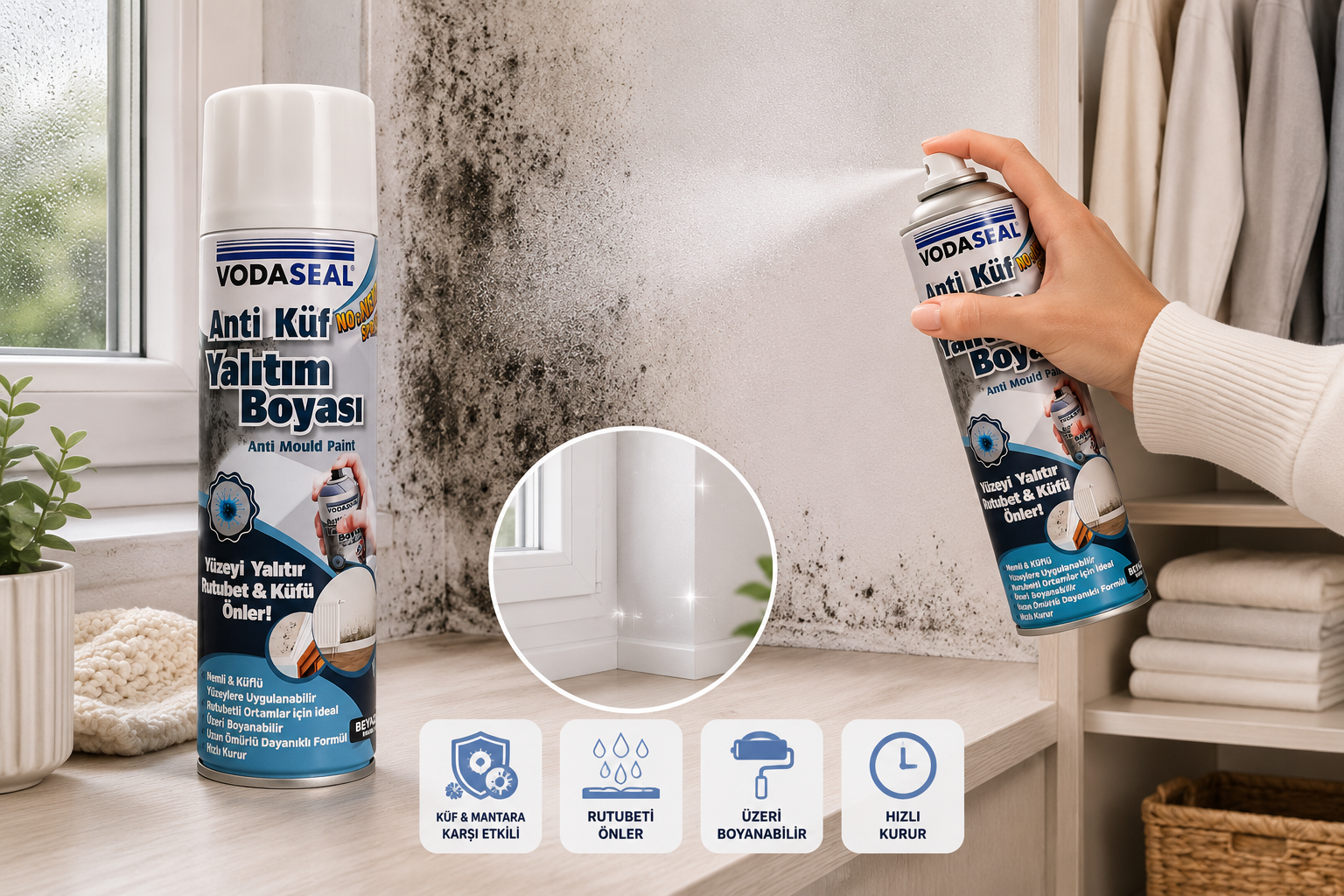 Vodaseal anti küf yalıtım boyası 3'lü paket beyaz sprey