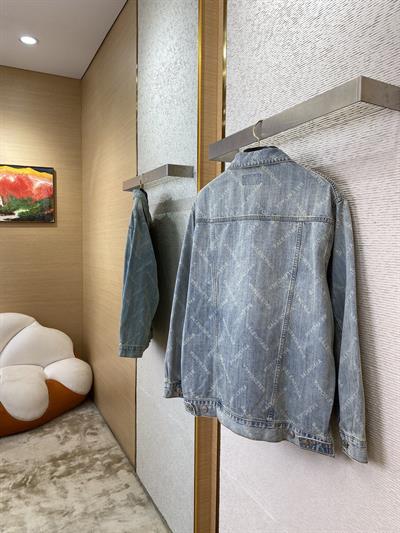 Balenciaga Monogram Printed Denim Jacket – Washed Twill Logo Design | Unisex