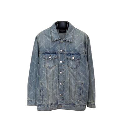 Balenciaga Monogram Printed Denim Jacket – Washed Twill Logo Design | Unisex