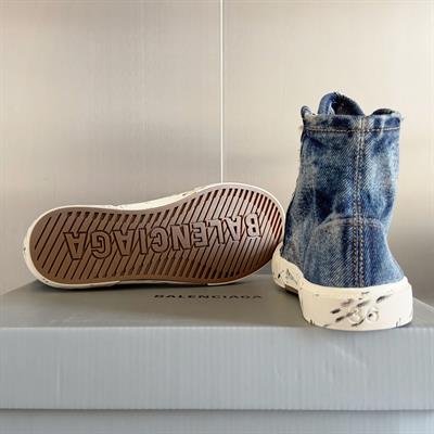 Balenciaga Paris Sneakers – Blue Distressed Denim Graffiti Edition