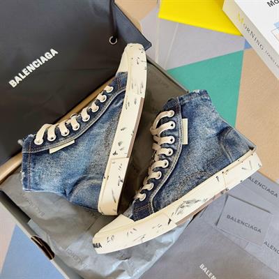 Balenciaga Paris Sneakers – Blue Distressed Denim Graffiti Edition