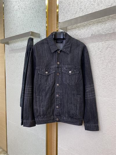 Balenciaga Rhinestone Denim Jacket – Vintage Washed Crown Design | Unisex