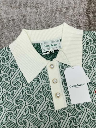 Casablanca Green Jacquard Knit Short-Sleeve Sweater
