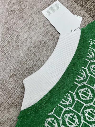 Casablanca Shimmer Green Jacquard Short-Sleeve Sweater