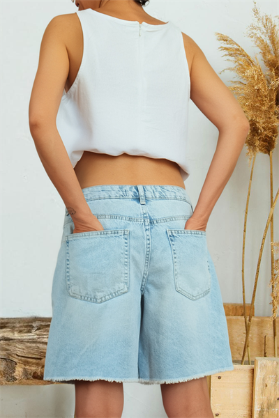 Awen MOM Paçası Kesik Denim Şort Açık Mavi