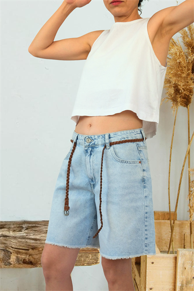 Awen MOM Paçası Kesik Denim Şort Açık Mavi