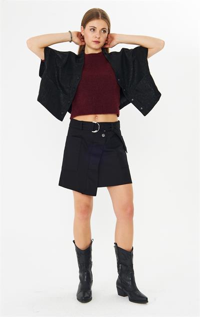 Kemerli Gabardin Etek Siyah Midnight Utility Skort