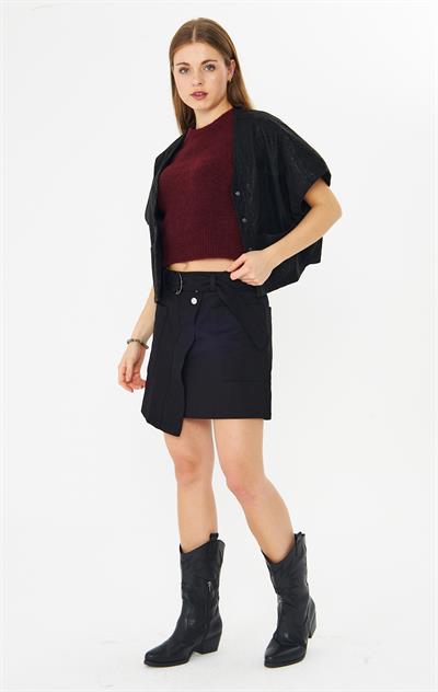 Kemerli Gabardin Etek Siyah Midnight Utility Skort
