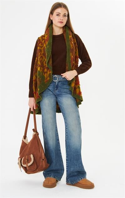 Kemerli Likralı Orta Mavi Denim Pantolon
