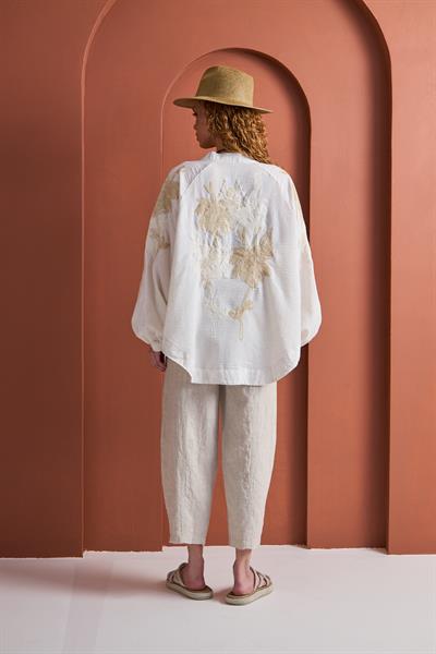 Keten Karışımlı Nakışlı Oversize Kimono