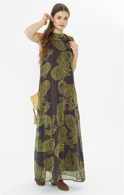 Paisley Baskılı Şifon Elbise 