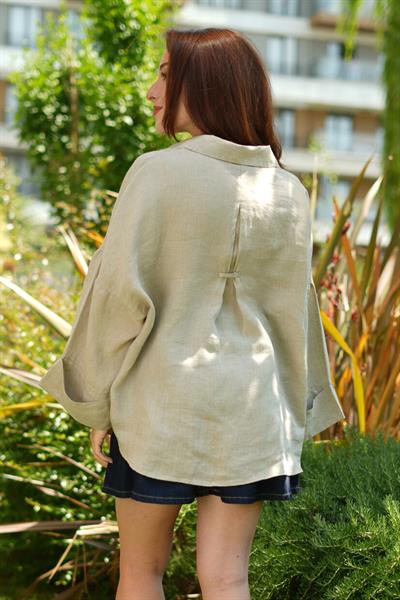 Purette %100 Keten Oversize Kadın Gömlek Naturel