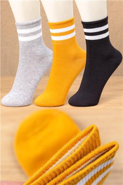 3lü Kadın Renkli Çizgili Çorap Extra Rahat