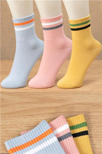 3lü Kadın Renkli Çizgili Çorap Extra Rahat