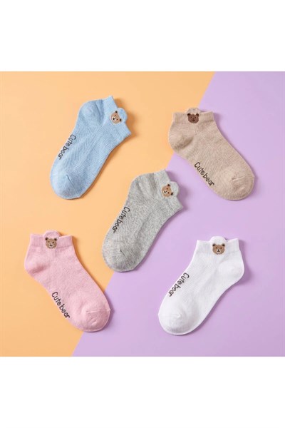 5 Çift Cute Bear Desenli Kadın Çorap