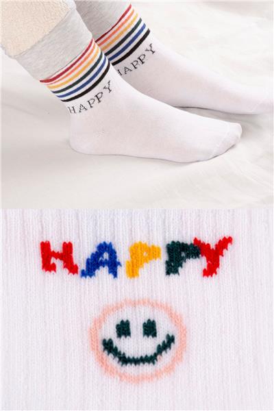 5 Çift Kadın Happy Desenli Çorap