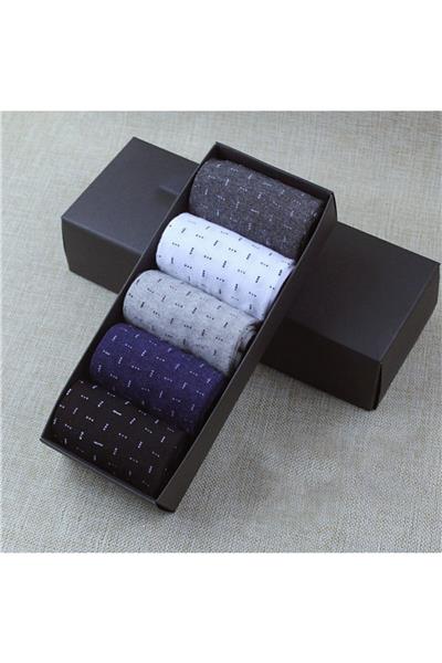 5li Kutulu Desenli Erkek Çorap Pamuklu