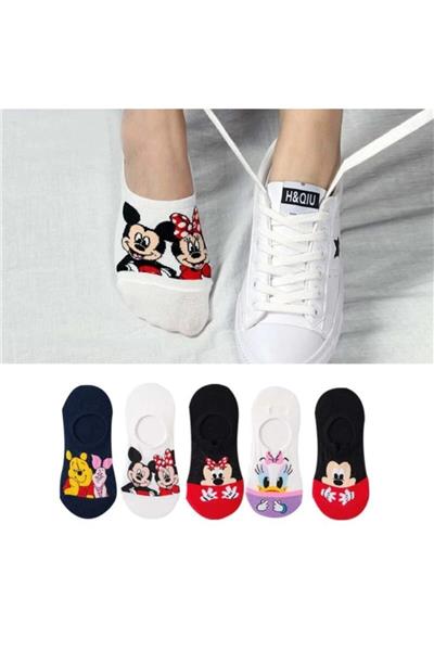 Kadın Çok Renkli Görünmez Spor Ayakkabı Çorabı 5 Çift