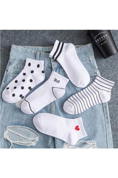 Kadın Desenli Patik Çorap 5li