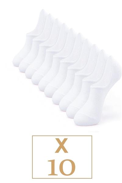 Unisex 10 Çift Pamuklu Görünmez Sneakers Çorap Beyaz