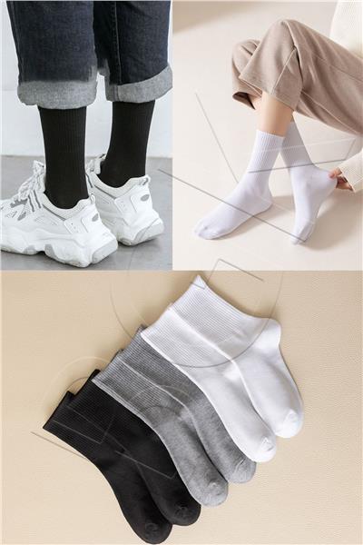Unisex 6 Çift Düz Siyah-beyaz Tenis Çorap
