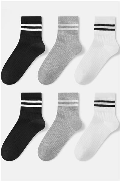 Unisex 6lı Çizgili Tenis Çorap