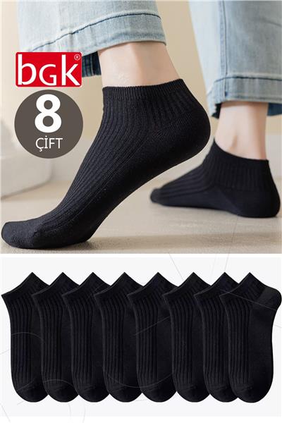 Unisex 8 Çift Pamuklu Basic Derbili Çorap (SİYAH-BEYAZ) Klasik