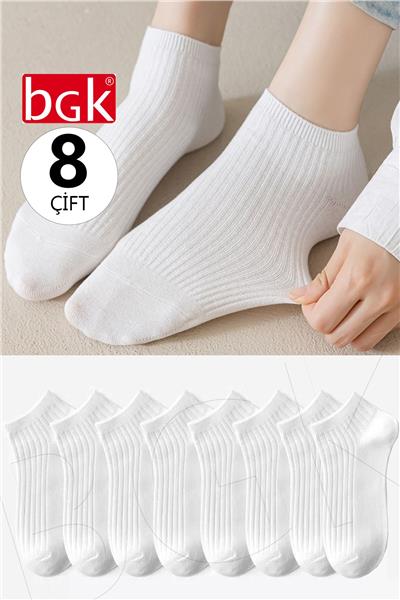 Unisex 8 Çift Pamuklu Basic Derbili Çorap Beyaz