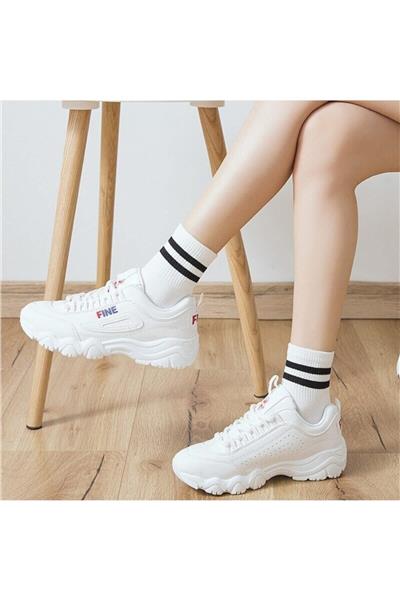 Unisex Beyaz Koton Ekonomik Desenli Tenis Çorap 8 Çift Klasik