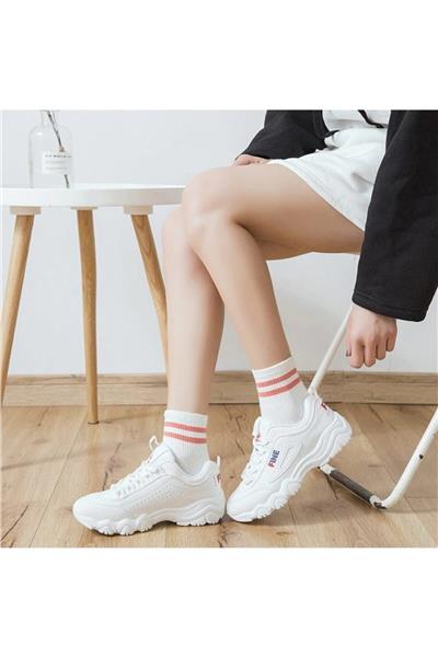 Unisex Beyaz Koton Ekonomik Desenli Tenis Çorap 8 Çift Klasik