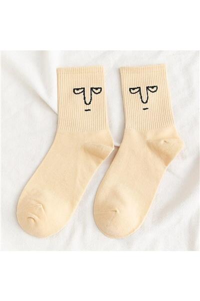 Unisex Renkli Yüz Desenli Tenis Çorap 10lu