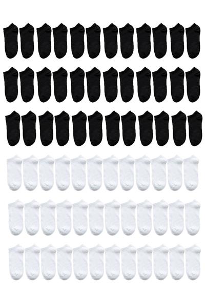 Unisex Siyah+beyaz Koton 72 Çift Patik Ekonomik Fiyat Toptan Satış
