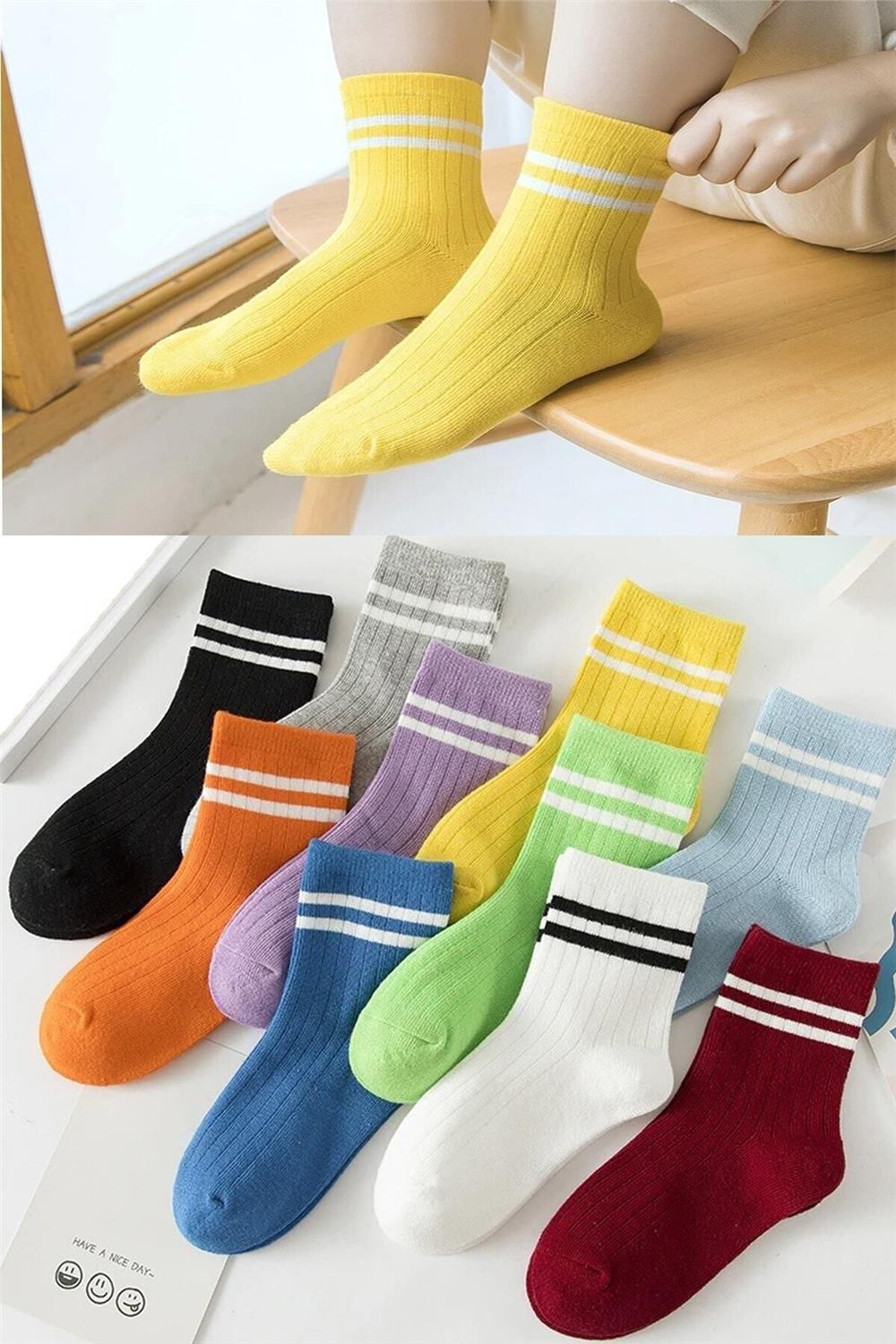 10 Çift Çocuk Çember Desenli Soket Çorap -0360-çok Renkli-çocuk Klasik