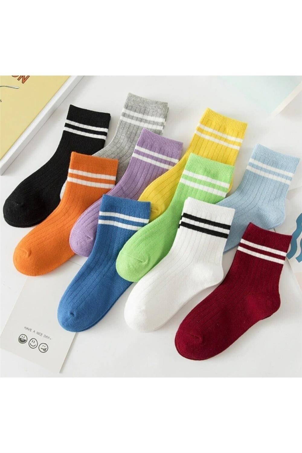 10 Çift Çocuk Çember Desenli Soket Çorap -0360-çok Renkli-çocuk Klasik