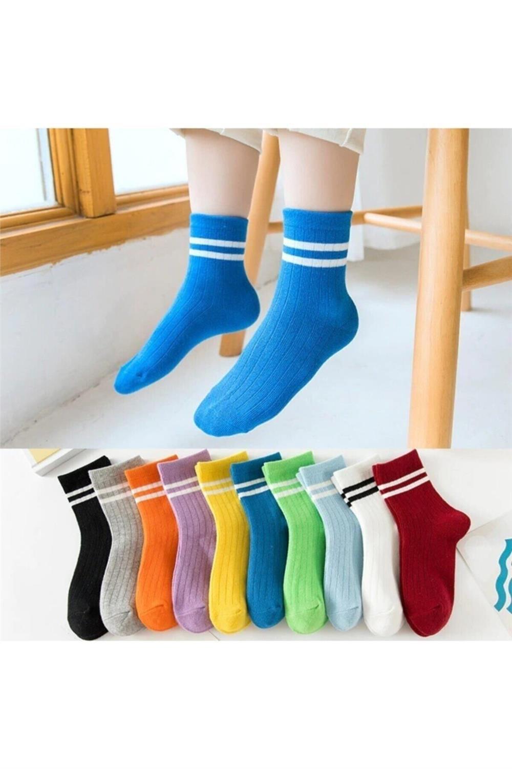 10 Çift Çocuk Çember Desenli Soket Çorap -0360-çok Renkli-çocuk Klasik