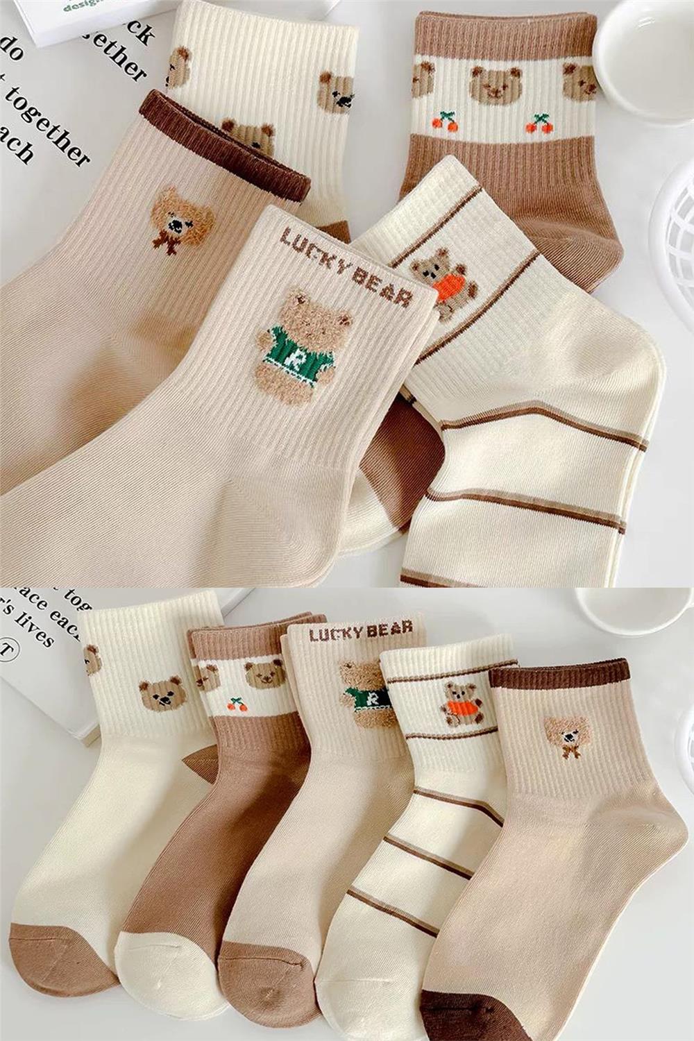 5 Çift Bear Desenli Kadın Çorap