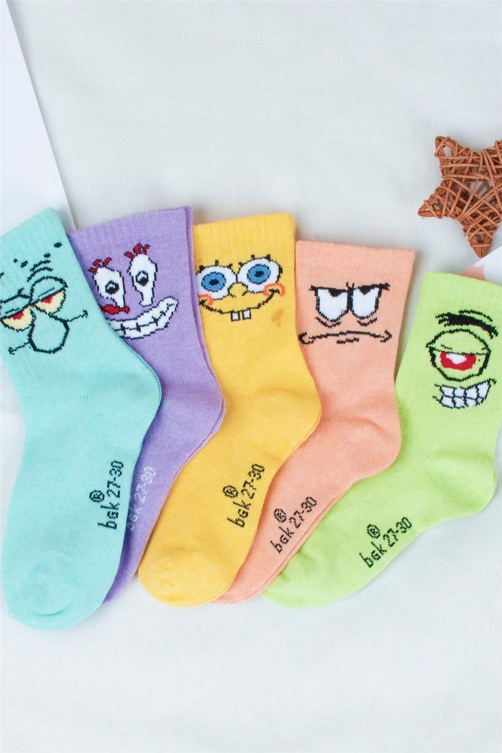 5 Çift Çocuk Sünger Bob Desenli Çorap