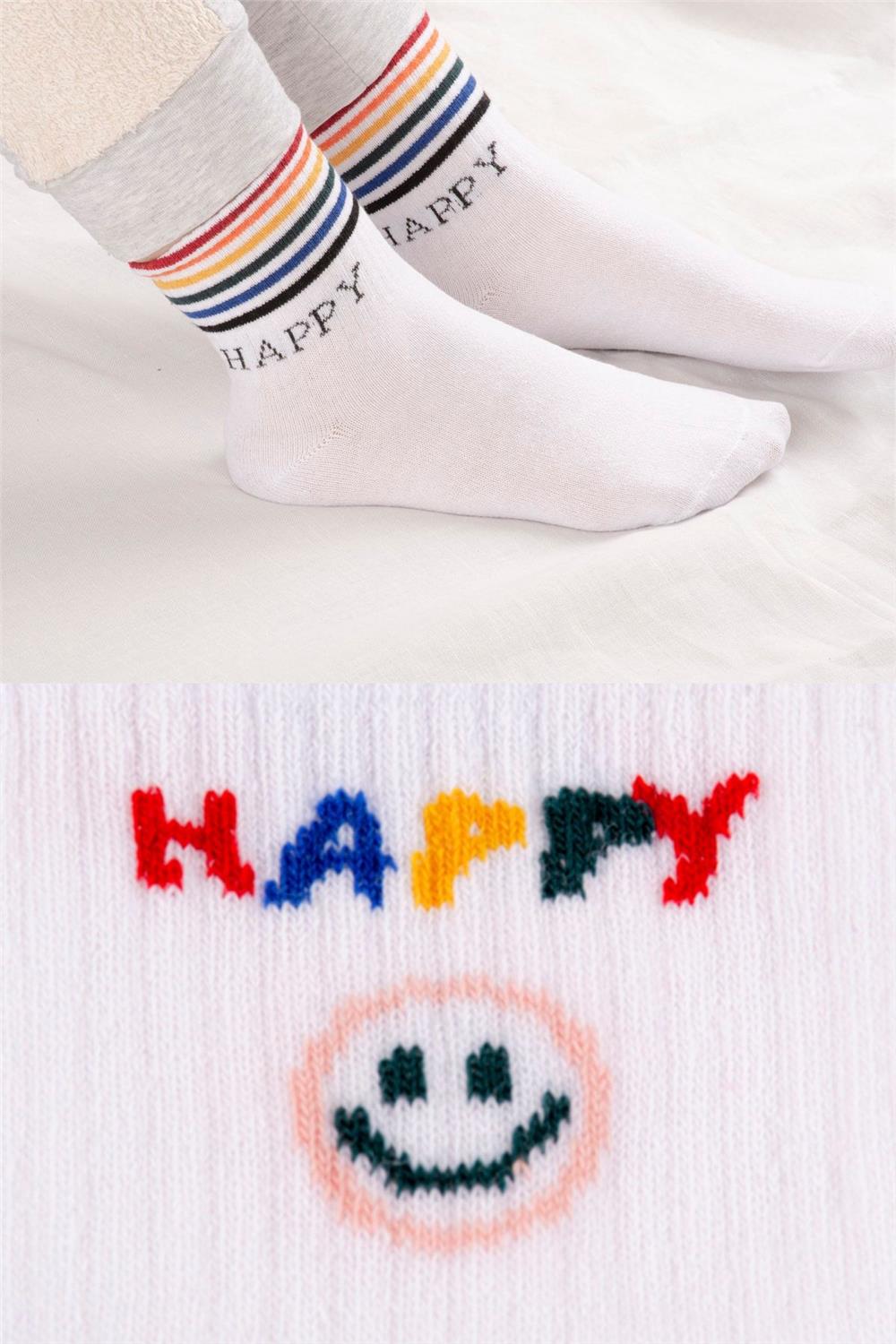 5 Çift Kadın Happy Desenli Çorap