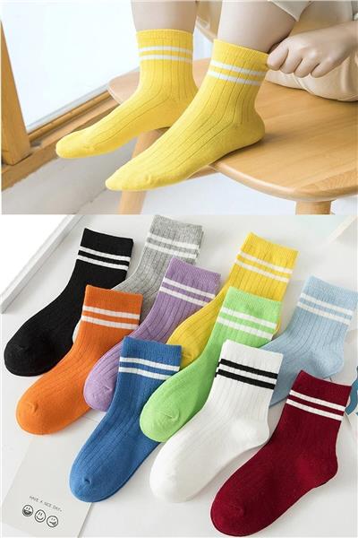 10 Çift Çocuk Çember Desenli Soket Çorap -0360-çok Renkli-çocuk Klasik