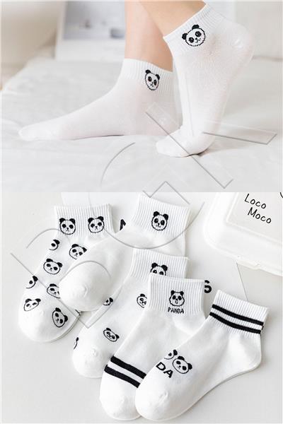 5 Çift Panda Desenli Kısa Kadın Çorap
