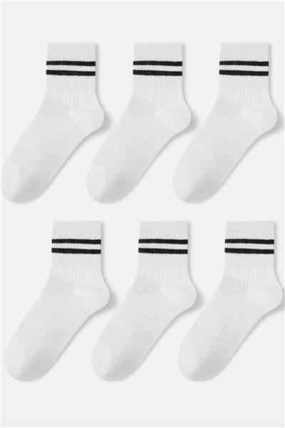 Unisex 6'lı Çizgili Tenis Çorap