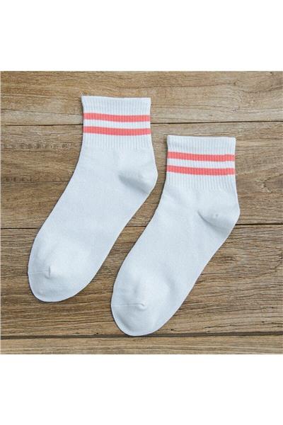 Unisex Beyaz Koton Ekonomik Desenli Tenis Çorap 8 Çift Klasik