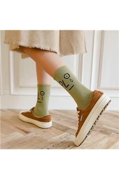 Unisex Renkli Yüz Desenli Tenis Çorap 10'lu Zr-8741954-çok Renkli Klasik