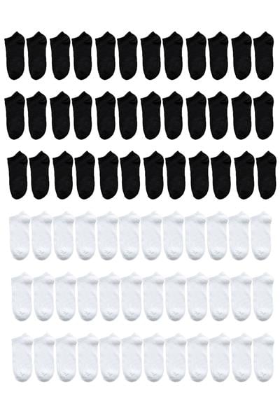 Unisex Siyah+beyaz Koton 72 Çift Patik Ekonomik Fiyat Toptan Satış