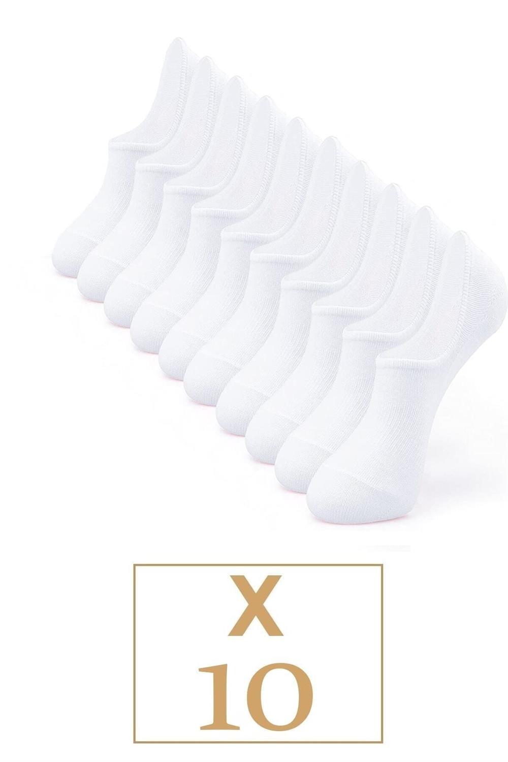 Unisex 10 Çift Pamuklu Görünmez Sneakers Çorap Beyaz