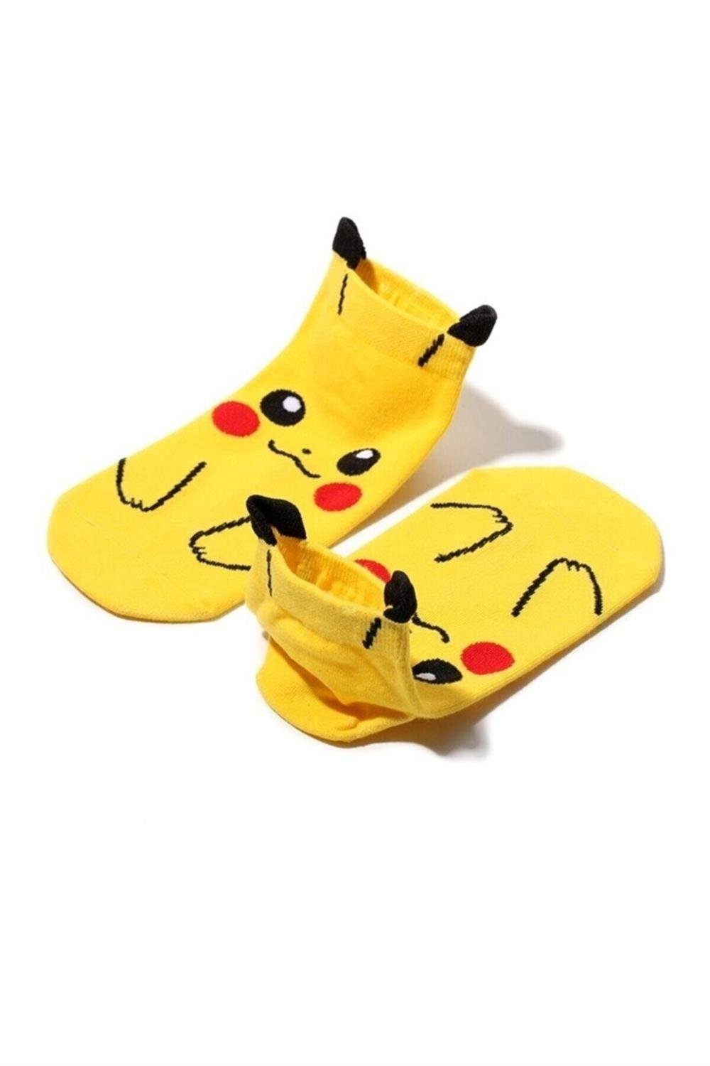Unisex 4'lü Pokemon Desenli Patik Çorap Renkli Extra Rahat